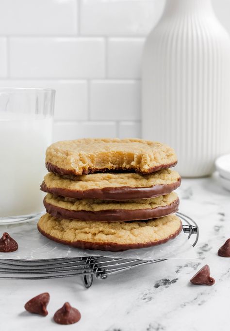 Chocolate Dipped Chipless Cookies, Thick And Chewy Cookies, Chipless Chocolate Chip Cookie, Cookie Dippers Recipe, Chocolate Chipless Cookie, Chess Cookies, Chipless Cookies, Cookie Dipper, Soft Frosted Sugar Cookies