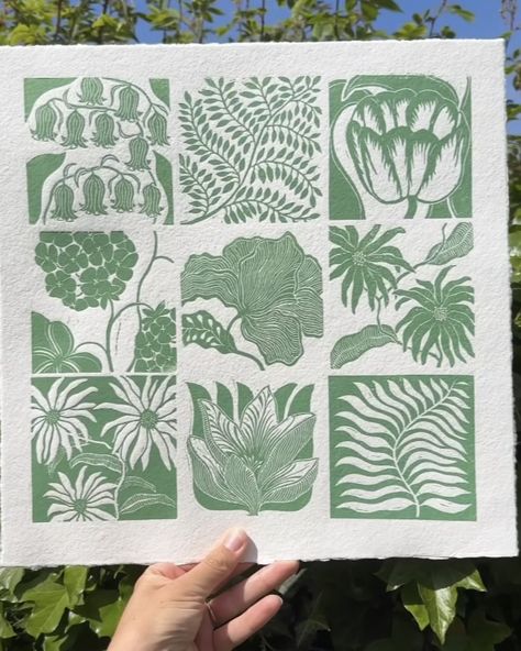 Lino Print Botanical, Botanical Printmaking, Botanical Linocut, Leaf Linocut, Printmaking Projects, Linocut Printmaking, Lino Art, Lino Cut, Wood Block Printing