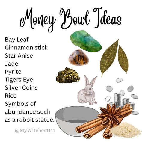 Money Pot Spell, Witchcraft Money Bowl, Money Alter Ideas, Money Bowl Ideas, Money Bowl Witchcraft, Money Jar Ideas, Money Bowl, Money Spells Magic, Wicca Recipes