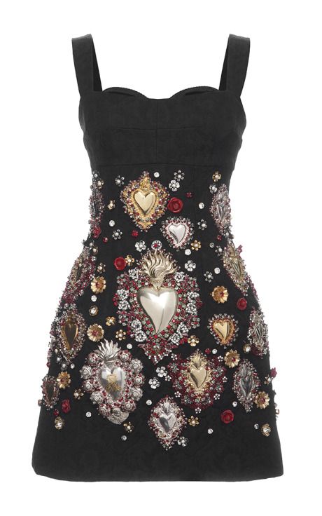 Sacred Heart Embellished Brocade Cocktail Dress by Dolce & Gabbana for Preorder on Moda Operandi Haunt Couture, Model Polaroids, A Line Cocktail Dress, Brocade Dress, Brocade Dresses, Strappy Dress, Sin City, Heart Dress, Junk Drawer