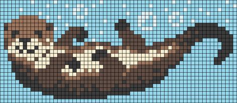 Alpha Pattern Otter, Otter Pixel Art, Alpha Patterns Bookmark, Otter Cross Stitch, Cross Stitch Bookmark, Cute Otter, Water River, Pixel Crochet, Pixel Art Grid