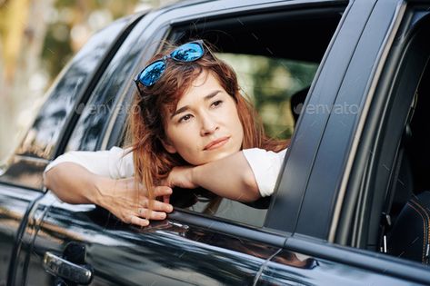 Pensive woman looking through car window by DragonImages. Pensive pretty young woman riding on backseat of car and looking through window #Sponsored #car, #window, #Pensive, #woman Looking Through Window, Shadow People, How To Lean Out, Blue Car, Woman Looking, Blue House, Young Woman, Car Window, Hair Care