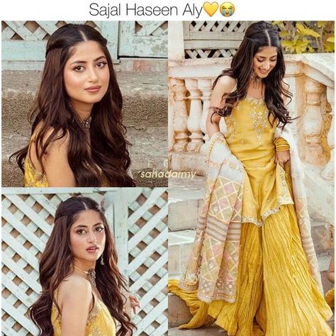 Sarara Dress, Gharara Designs, Sajal And Ahad, Gharara Suits, Ahad Raza Mir, Curling Tips, Birthday Captions Instagram, Hair Curling Tips, Sajal Ali