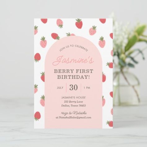 $2.93 | Strawberry 1st Birthday Party #strawberry birthday, 1st birthday, girl birthday, summer birthday, berry sweet, berry first birthday, birthday party, strawberries, pink red green Party Strawberries, Strawberry 1st Birthday, Berry First Birthday, 1st Birthday Girl, Strawberry Birthday, Birthday Summer, 1st Birthday Party Invitations, Invite Friends, First Birthday Gifts