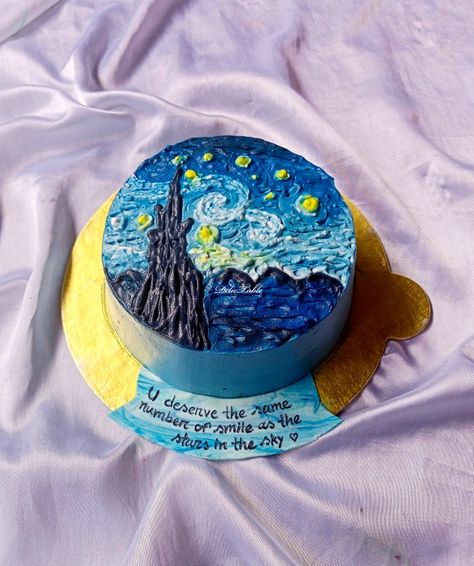 The Starry Night theme cake Starry Night Theme, Night Theme, Eighteenth Birthday, Sweet 16 Cakes, 16 Cake, Simple Cake Designs, The Starry Night, Theme Cake, Box Cake