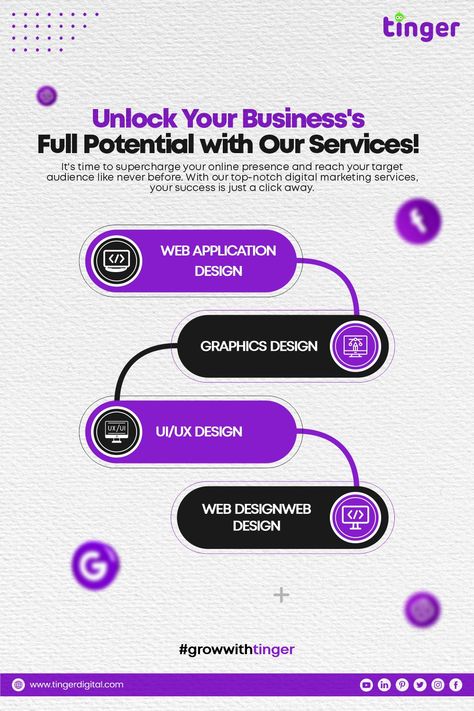 Unlock your business's full potential with our services! #socialmedia #marketing #socialmediamarketing #digitalmarketing #instagram #branding #business #marketingdigital #seo #design Our Services Design Social Media, Our Services Instagram Post, Our Services Design Graphics, Our Services Post Design, Seo Design, Digital Assistant, Web Application Design, Car Advertising Design, Digital Advertising Design