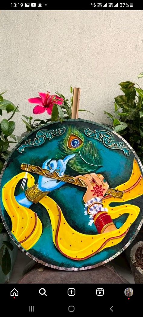 Radha Krishna Painting On Round Canvas, Radha Krishna Lippan Art, Lippan Art, Mehndi Designs For Beginners, Wall Hanging Diy, Radha Krishna Art, Handmade Wall Art, Cute Krishna, Krishna Art