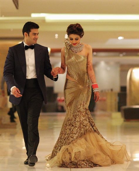 Our Favourite Brides in Glamorous Wedding Outfits by Gaurav Gupta | ShaadiSaga Wedding Gown Patterns, Bride Reception Dresses, Reception Outfits, Engagement Gowns, Indian Wedding Gowns, Reception Outfit, Reception Gown, Cocktail Outfit, Indian Bridal Dress