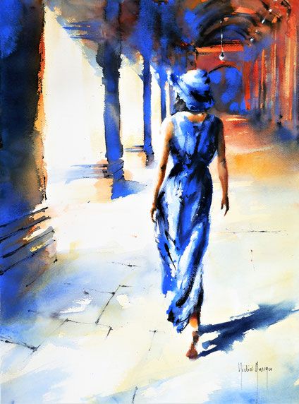 l'atelier d'aquarelle - Didier Georges aquarelliste Painting Pots, Watercolor People, Figurative Kunst, City Summer, People Figures, Painting People, Pastel Drawing, Painted Pots, Abstract Canvas Art