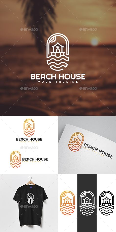 Beach House Logo - Buildings Logo Templates Beach Real Estate Logo, Beach House Logo, Logo House, Logos Vintage, Property Logo, Beach Logo, Business Car, Website Business, Logo Presentation