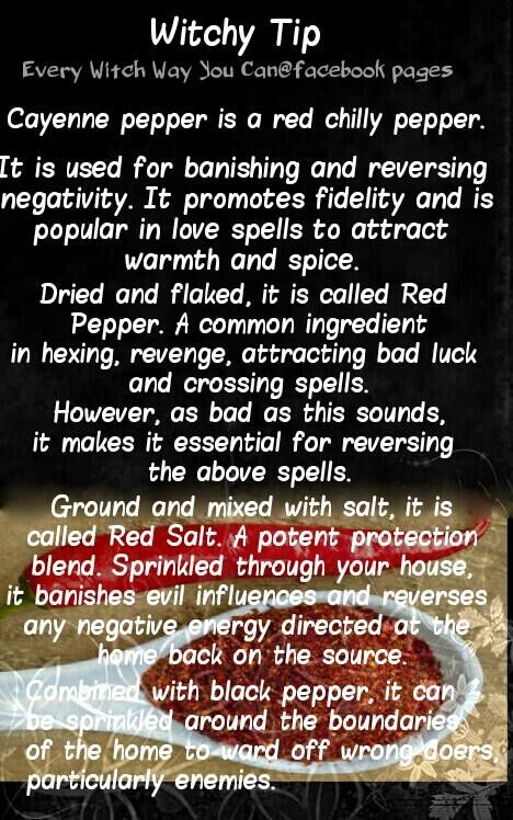 Magickal uses for Cayenne pepper. High John The Conqueror Root Spells, Every Witch Way, Witch Tips, Magickal Herbs, Witchy Tips, Witch Herbs, Witchcraft Spells, Wiccan Magic, Magic Herbs