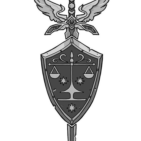 Paladin Crest Sword and Shield Paladin Shield, Heraldic Symbols, Dnd Paladin, Logo Ideas, Tattoo Idea, Coat Of Arms, Logo Inspiration, Scales, Dungeons And Dragons