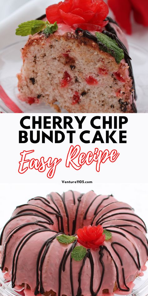 Cherry Chip Bundt Cake, Cherry Chocolate Chip Cake, Cherry Bundt Cake Recipes, Cherry Chip Cake Mix Recipes, Cherry Nut Cake, Cafe Cupcakes, Unusual Desserts, Cherry Bundt Cake, Chocolate Party Cake