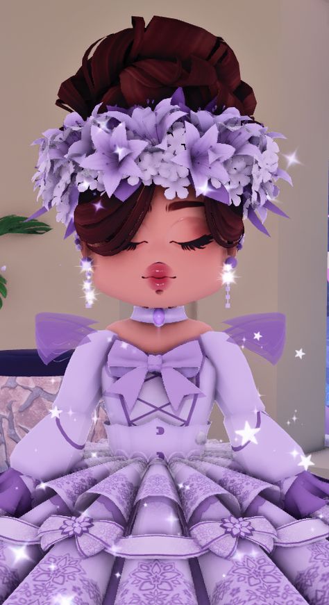 Royale High Purple Outfits, Purple Royale High Outfit, Playful Purple Outfit, Playful Purple Outfit Royale High, Playful Purple Royale High, Royale High Roblox Outfits Hello Kitty, Sunset Fits, Genshin Characters In Royale High, Royalhigh Outfits