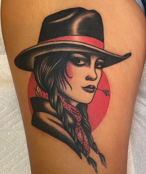 Cowgirl Tattoos Traditional, Traditional Cowgirl Tattoo, Idle Hands Tattoo, Cowgirl Tattoo, Cowgirl Tattoos, Tattoos Traditional, Hands Tattoo, Idle Hands, Arm Band Tattoo