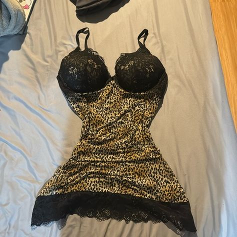 Vintage Victoria's Secret Black Lace Animal Print Lingerie Teddy Slip Teddy Lingerie Dress, Cute Slip Dress, Teddy Lingerie, Lingerie Dress, Black Lace, Animal Print, Slip Dress, Victoria's Secret, Lingerie