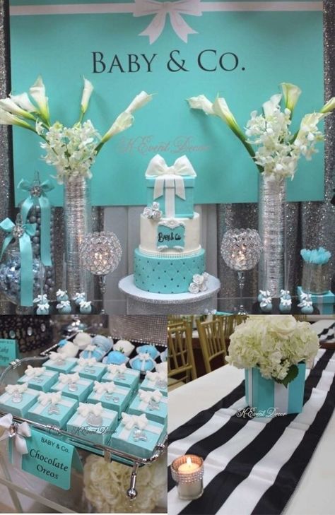 Tiffany Baby Shower Ideas – Baby Shower Ideas 4U Tiffany Blue Baby Shower Ideas, Turquoise Baby Shower Ideas, Tiffany And Co Baby Shower Ideas, Teal Baby Shower Ideas, Baby Shower Sweets Table, Tiffany Blue Baby Shower, Tiffany Baby Shower Theme, Blue Baby Shower Decorations, Tiffany Birthday Party