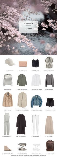 What to pack for Japan in the Spring. 20 items, 10+ days/outfits, 1 carry on suitcase. #travellight #packingtips #traveltips Pack For Japan, Japan Packing List, Travel Outfit Spring, Japan Outfits, Japan Spring, Winter Travel Outfit, Packing Clothes, Japan Outfit, Travel Capsule