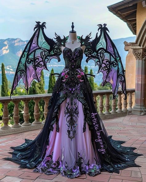 Spooky Costumes, Dark Wedding, Fantasy Dresses, Dress Design Sketches, Halloween Bat, Fantasy Gowns, Fairytale Dress, Masquerade Ball, Fantasy Dress