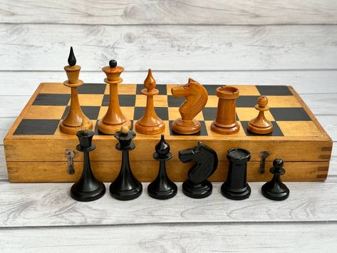 Latvian wooden chess set 60s vintage in very good condition. Great gift for mens, chess lovers and collectors! Chess Design, Wooden Chess, 60s Vintage, Chess Set, Set Vintage, Chess, Design Art, Ukraine, Great Gifts