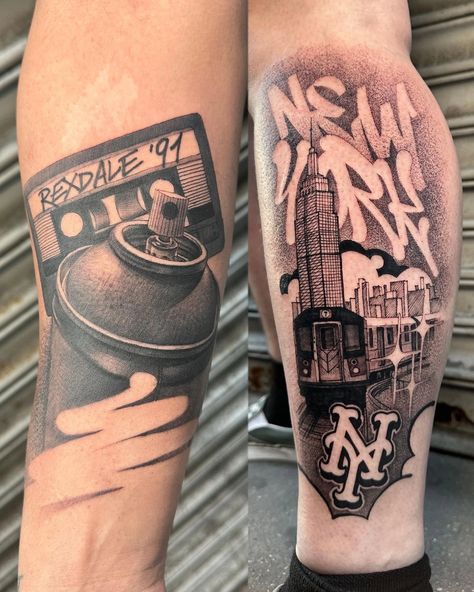 City Sleeve Tattoo, Street Name Tattoo, Street Tattoo Design, Urban Tattoos Designs, Graffiti Tattoo Design, Hiphop Tattoo, Hip Hop Tattoo, Urban Tattoos, Famous Tattoo Artists