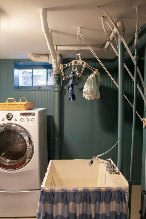 Basement laundry room but make it cute - reveal! And sources / Create / Enjoy 1920 Laundry Room, Update Basement Laundry Room, Basement Laundry Ideas Unfinished, Basement Utility Room Ideas, Unfinished Basement Laundry Room, Old Basement Laundry Room Ideas, Laundry Room Basement, Basement Laundry Room Ideas Unfinished, Diy Fixer Upper Houses