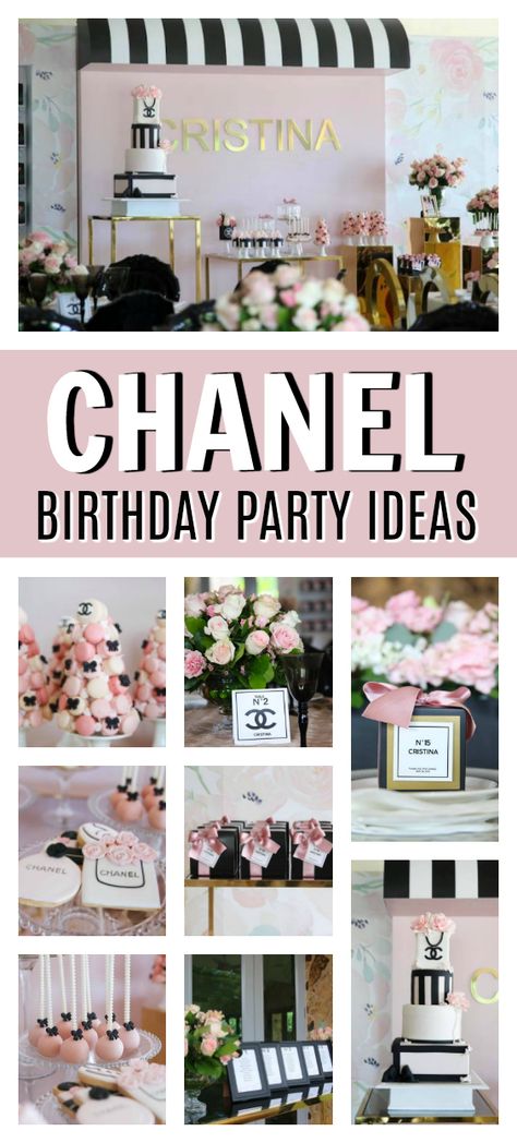 Chanel Number 5 Birthday Party, Coco Chanel Decoration Party, Chanel Party Theme Decoration, Chanel Party Decorations, Chanel Party Theme, Chanel Themed Birthday Party, Chanel Party Ideas, Chanel Birthday Theme, Chanel Birthday Party Ideas