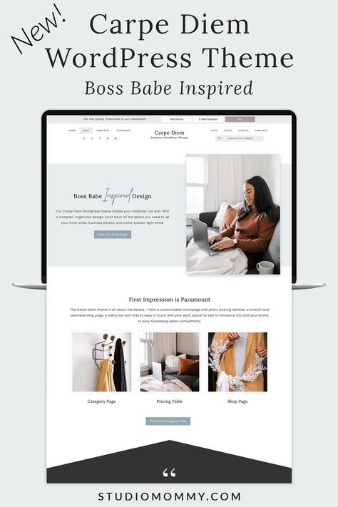 Brand new release! New feminine Boss Babe inspired WordPress Premium Theme for your blog or website. #wordpresstheme #wordpressthemesbystudiomommy #blogpremiumtheme Feminine Wordpress Theme, Wordpress Design, Premium Wordpress Themes, Wordpress Themes, Business Person, New Release, Boss Babe, Boss Lady, Wordpress Theme