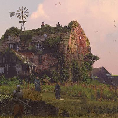 Apocalypse Farm, Zombie Game, Farm Painting, Farm Village, Apocalypse Aesthetic, Farm Paintings, Landscape Concept, Farm Art, Destiny 2