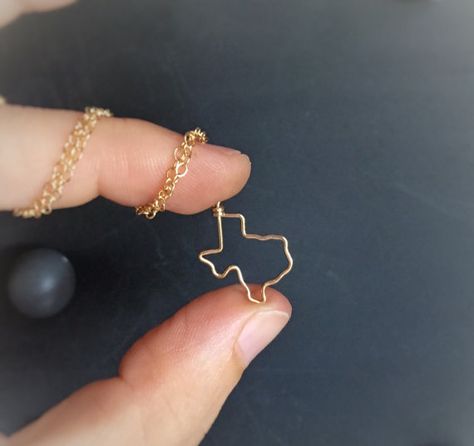 Texas Necklace in 14k gold filled or Sterling silver. Such a little cutie you are, Texas!  Made to order with your choice of sterling silver or 14k gold Texas State Outline, Texas Necklace, Delicate Layered Necklace, Texas Theme, Texas Jewelry, Cowgirl Necklaces, Sale Tag, Origami Necklace, Pastel Boho