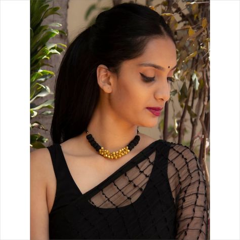 Buy Handmade Black Braided Thread Golden Ghungroo Choker Necklace Online in India - Etsy Unique Choker Necklaces, Choker Necklace Online, Gold Jewelry Outfits, Indian Bridal Jewelry Sets, Mangalsutra Designs, Black Beaded Jewelry, Thread Jewellery, Choker Necklace Set, Gold Bangles Design