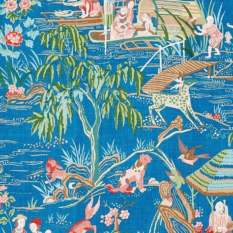 Based on a document from the 1950s and rendered in sublime color combinations, this take on traditional chinoiserie is a true showstopper. Also available as a wallcovering.#fabric #wallpaper #wallcovering #sublime #color #combinations #traditional #chinoiserie #true #showstopper Chinoiserie Fabric, Peacock Fabric, Yangtze River, Chinese Wallpaper, Flame Test, Color Jade, Eastern Accents, Faux Leather Fabric, Summer Fabrics