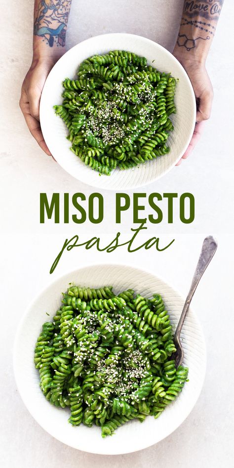 Miso Spinach, Pasta Pesto Recipes, Pasta Vegan Recipes, Miso Pasta, Pesto Pasta Recipe, Pesto Recipes, Pesto Pasta Recipes, Vegan Pesto, Vegan Pasta Recipes