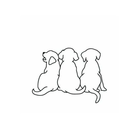 Pet Tattoos Minimalist, 3 Animal Tattoo, Rescue Dog Tattoo Ideas, Line Dog Tattoo Design, Background Design For Drawing, Minimal Pet Tattoo, 3 Dog Tattoo, 3 Dogs Tattoo, Minimalist Dog Tattoo Line Drawings