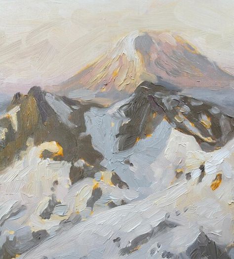 mountain scape oil painting, 8" x 8" oil on panel Oil Painting Landscape Mountains, Mountain Painting Aesthetic, Mountain Scape Painting, Mountains Oil Painting, Blue Painting Aesthetic, Acrylic Painting Mountains, Snowy Mountain Painting, Oil Painting Mountains, Aesthetic Oil Painting