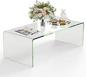 Casart Glass Coffee Table, U-Shape Tempered Glass Tea Table with Smooth Round Edges, Simple Minimalist Waterfall End Table for Living Room Office Hotel, No Assembly Waterfall Table, Table Transparente, Clear Coffee Table, Glass End Table, Modern Glass Coffee Table, Minimalism Design, Acrylic Coffee Table, Angular Design, Glass End Tables