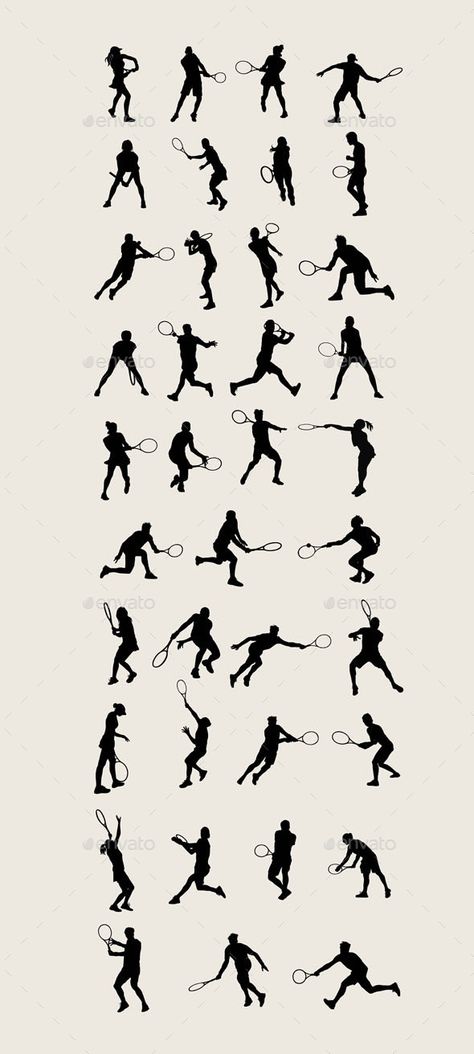 Tennis Tattoo Ideas, Silhouettes Art, Sports Illustrations Design, Sport Vector, Tennis Art, Ball Games, Silhouette Tattoos, Sport Illustration, Theatre Set