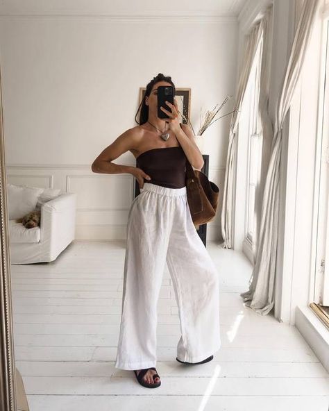 Bandeau Top Outfits, Bandeau Outfit, Black Bandeau Top, White Linen Trousers, Early 2000s Style, Tops For Summer, Fresh Top, Cotton Maxi Skirts, Hits Different