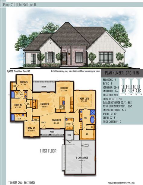 $700.00 House Plan 9 sets 4 Bedroom House Under 2000 Sq Ft, Floor Plans Under 2000 Sq Ft, House Plans Less Than 2000 Sq Ft, House Plans 2200-2500 Sq Ft, 3bhk House Plan 2000sq Ft, Acadian Cottage, Bedroom Porch, Master Suite Bedroom, Open Concept Home