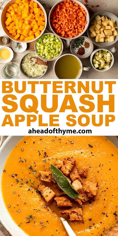 Butternut Squash Apple Soup Vegan Butternut Squash Soup Recipes, Squash Apple Soup, Butternut Squash Apple Soup, Savory Butternut Squash, Vegan Butternut Squash Soup, Healthy Butternut Squash, Butternut Squash Apple, Vegan Butternut Squash, Butternut Squash Soup Recipe