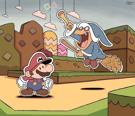 Paper Mario Thousand Year Door Fanart, Dimentio Super Paper Mario Human, Paper Mario Origami King Fanart, Paper Mario Fanart, Mario Strikers Art, Super Paper Mario, Mario And Luigi Superstar Saga Art, Goldberg Machine, Super Mario Rpg