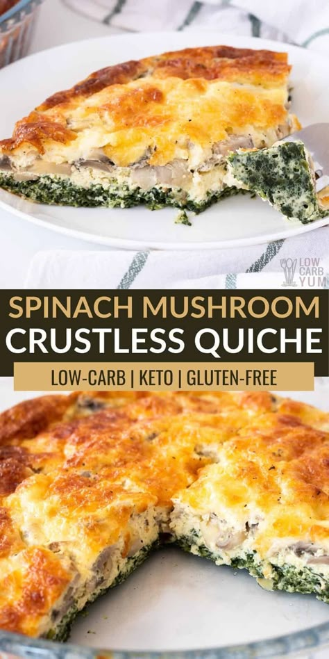 Mushroom Quiche Crustless, Quiche Keto, Spinach Mushroom Quiche, Mushroom And Spinach Quiche, Quiche Crustless, Quiche Recipes Crustless, Vegetarian Quiche Recipes, Keto Spinach, Low Carb Quiche