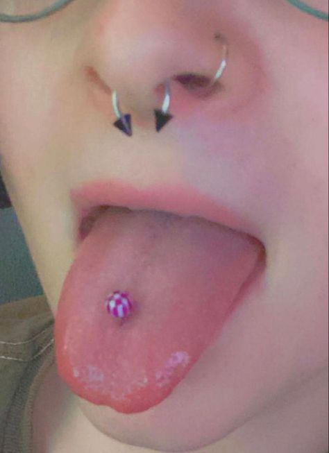 Different Tongue Piercings, Surface Tongue Piercing, Tongue Piercing Aesthetic, Cute Tongue Rings, Cute Tongue Piercing, Dream Piercings, Tongue Piercing Jewelry, Tongue Piercings, White Tongue