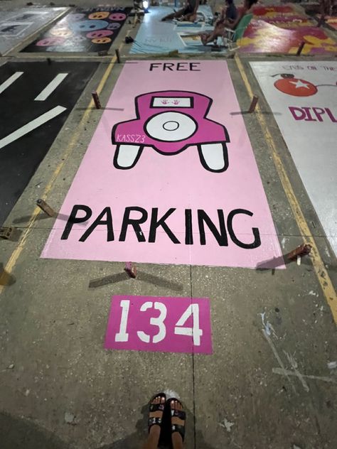 Senior Parking Spaces Monopoly, Senior Parking Spaces Cute, Best Friend Matching Senior Parking Spots, Best Friend Parking Spot Painting, Friends Parking Spot Painting, Cute Parking Spot Paintings, Painting Parking Spots, Parking Spot Painting Ideas, Parking Spot Ideas