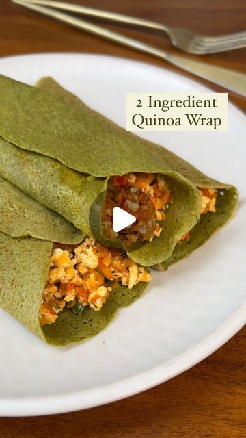 Guntas Sethi on Instagram: "✨Quinoa Wrap✨  Ep 7 of #wrapitup   Make this flavorful yet comforting 2 ingredient Quinoa Spinach wrap! It’s perfect for a quick weeknight dinner. Packed with protein and yummy flavors, it’s a simple and satisfying meal. Easy peasy, no fuss!🌯  Recipe:   -1 ¼ cup Quinoa (uncooked) -¾ cup Water -3 cups Baby Spinach   For the filling:   -1 cup tomato, finely chopped  -1 cup onion, finely chopped  -1 cup grated paneer  -1/2 cup grated carrot  -1 chilli, finely chopped  -1 tbsp red chilli powder  -1 tbsp cumin powder  -1 tsp salt  -coriander, finely chopped   #quinoaspinach #wrap #healthierwrap #filling #spinach #proteinpacked #wraps   [Quinoa Spinach Wrap, healthier wraps, wrap it up, healthy, flavourful, homemade, recipe reels]" Quinoa Wrap Recipes, Red Quinoa Recipes, Quinoa Wraps, Easy Paneer Recipes, Quinoa Wrap, Spinach Wrap, Quinoa Spinach, Spinach Wraps, Spicy Snacks Recipes