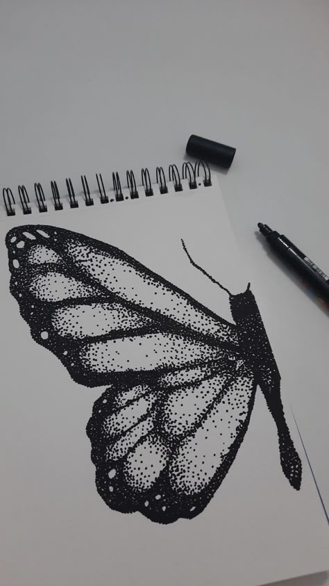 Dot Art Pencil, Butterfly Dotting Art, Pointillism Art Ideas, Dot Drawing Simple Easy, Pointalism Art Ideas, Stipling Ideas Easy, Dotted Paper Drawing Ideas, Pointalism Art Easy, Dot Drawing Sketches