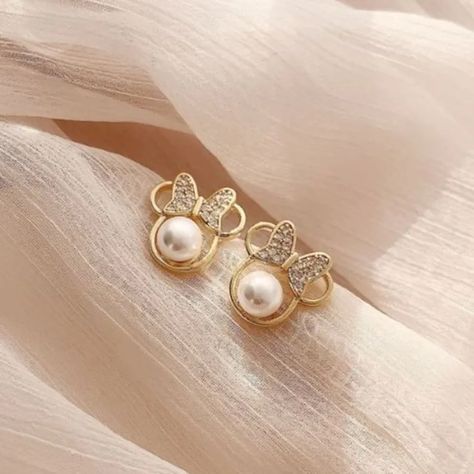 Anime Earrings, Minnie Mouse Earrings, Disney Jewelry, Bow Earrings, Small Earrings, Girls Earrings, Girls Jewelry, Pearl Stud Earrings, Trendy Jewelry