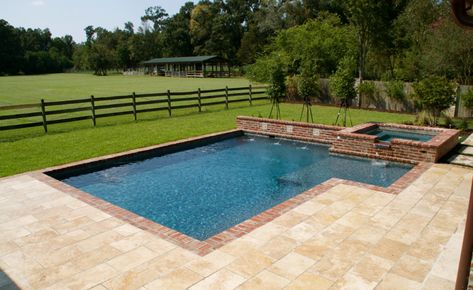 Old Saint Louis Brick Coping - Traditional - Pool - New Orleans - by Russell Pool Company | Houzz Brick Pool, Acadian Style Homes, Lap Pool Designs, Pool House Design, Hot Tub Designs, Round Pool, Pool Fountain, Rectangular Pool, Pool Coping