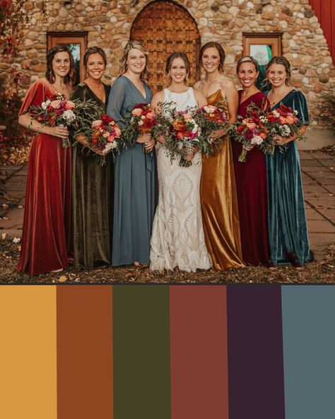 Fall Wedding October Color Palettes, Fall Bohemian Wedding Color Scheme, Wedding Color Palette November, October Wedding Color Pallets, November Wedding Colors Bridesmaid Dress, Wedding December Colors, Fall Men’s Wedding Suits, Fall Tone Wedding, Fall Wedding Colours Bridesmaids