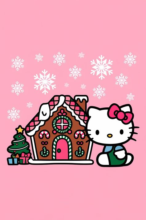 Pink Christmas Hello Kitty Wallpaper Ipad, Hello Kitty Advent, Christmas Background Hello Kitty, Pink Gingerbread Background, Hello Kitty Gingerbread House, Hello Kitty Christmas Drawing, Hello Kitty New Year Wallpaper, Kawaii Wallpaper Sanrio, Christmas Kawaii Wallpaper